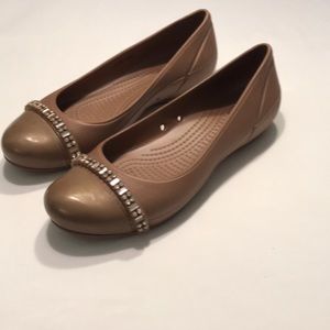 Like New! CROCS Size 6 Bejeweled Tan Ballet Flats